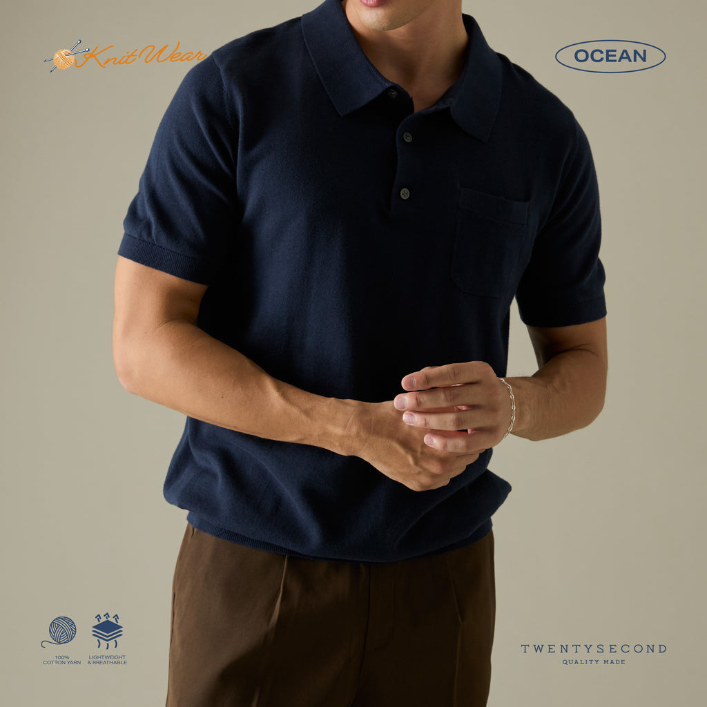 EVERYDAY SUMMER KNIT POLO SHIRT-OCEAN