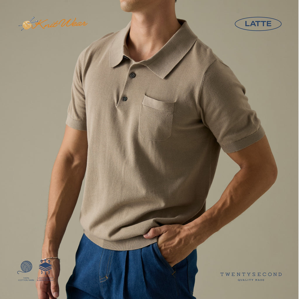 EVERYDAY SUMMER KNIT POLO SHIRT-LATTE