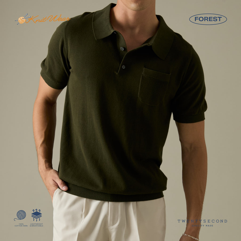 EVERYDAY SUMMER KNIT POLO SHIRT-FOREST