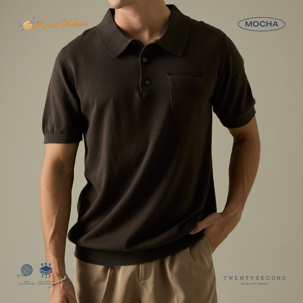 EVERYDAY SUMMER KNIT POLO SHIRT-MOCHA