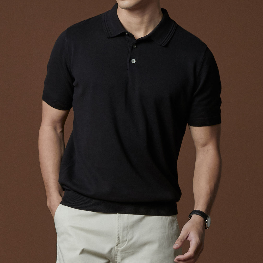 ASHTON KNIT POLO - BLACK