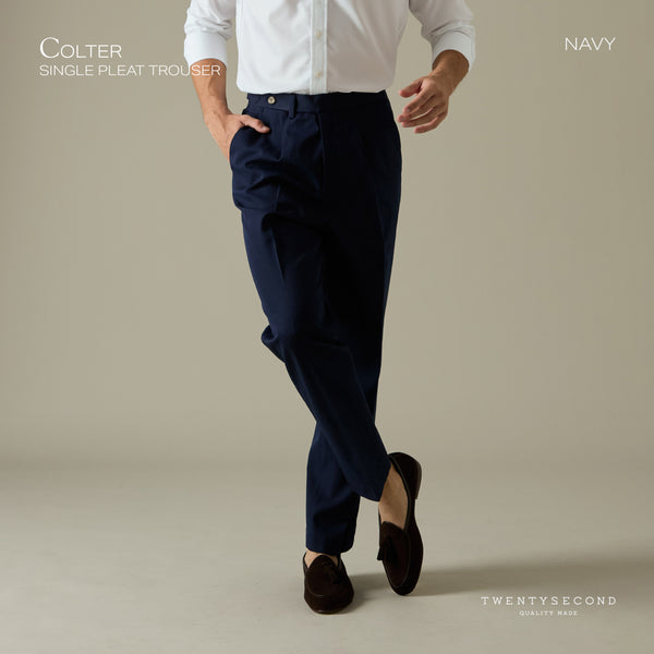 COLTER SINGLE PLEAT TROUSERS - NAVY