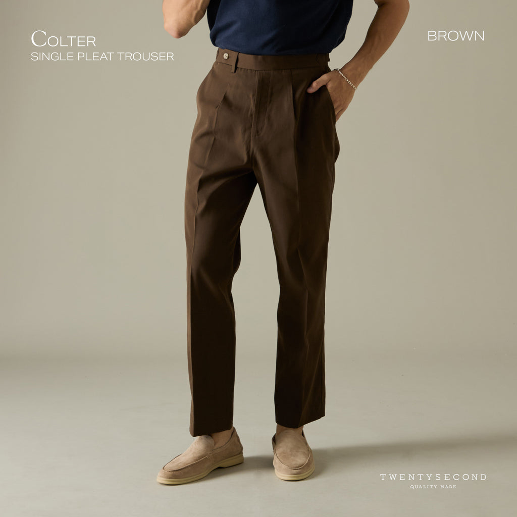 COLTER SINGLE PLEAT TROUSERS - BROWN