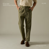 COLTER SINGLE PLEAT TROUSERS - OLIVE