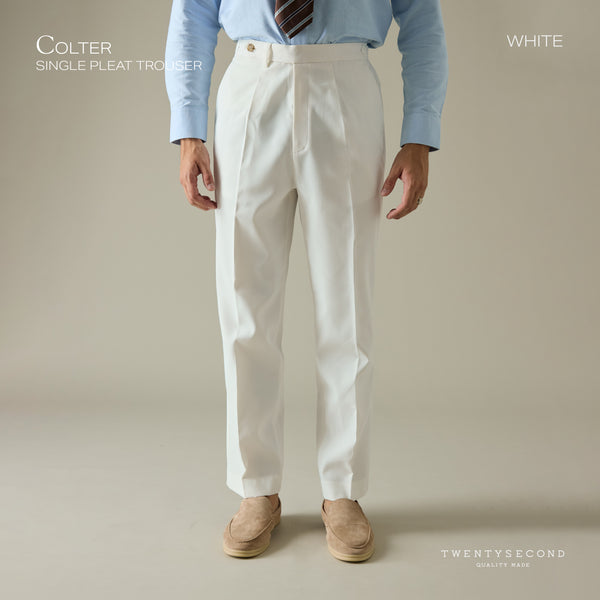 COLTER SINGLE PLEAT TROUSERS - WHITE