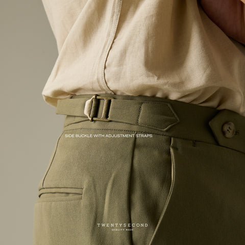 COLTER SINGLE PLEAT TROUSERS - OLIVE