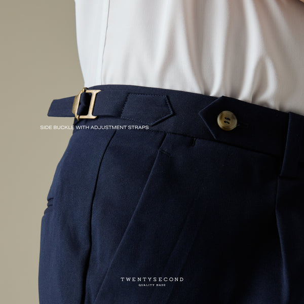 COLTER SINGLE PLEAT TROUSERS - NAVY