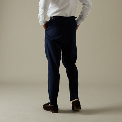 COLTER SINGLE PLEAT TROUSERS - NAVY