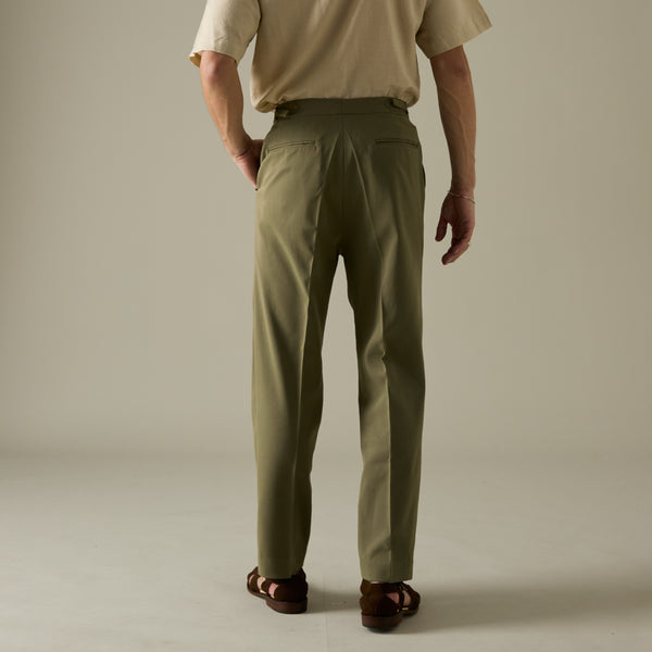 COLTER SINGLE PLEAT TROUSERS - OLIVE