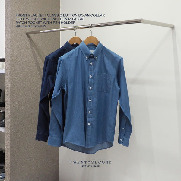 DENIM BUTTON DOWN COLLAR SHIRT - LIGHT BLUE