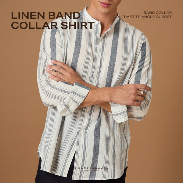 LINEN BAND COLLAR SHIRT - ST WHITE