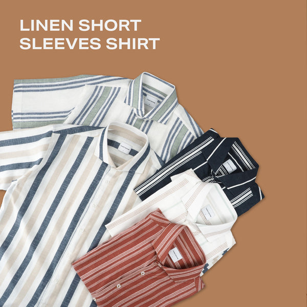 LINEN SHORT SLEEVES SHIRT - ST BROWN/NAVY