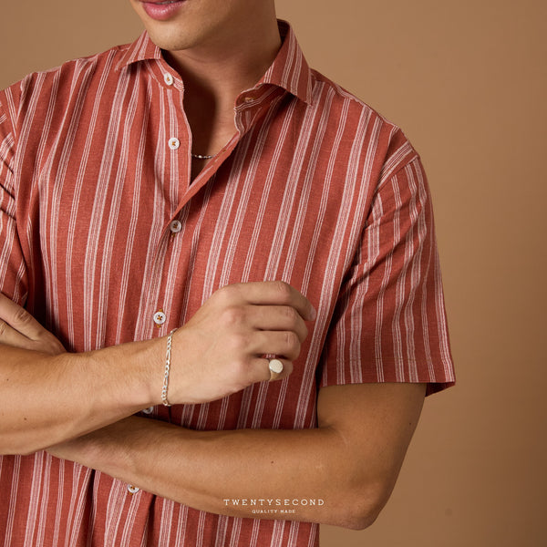 LINEN SHORT SLEEVES SHIRT - SALMON