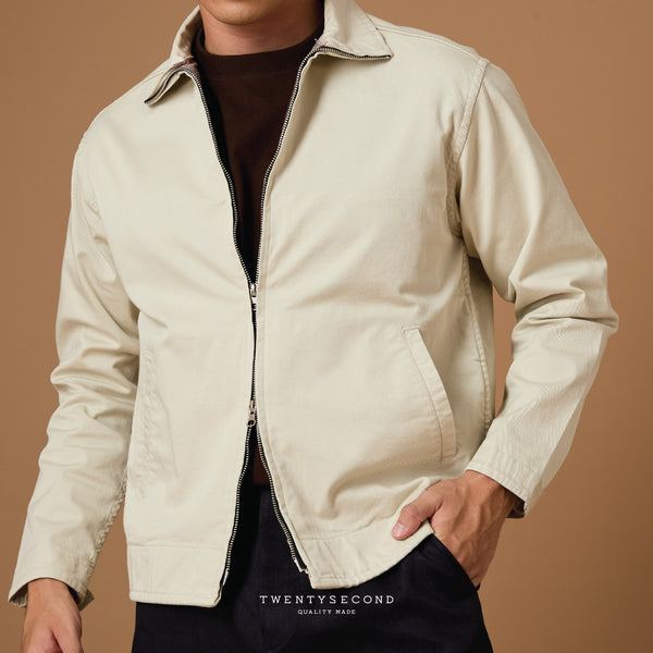 FULL-ZIP HARRINGTON JACKET - BEIGE