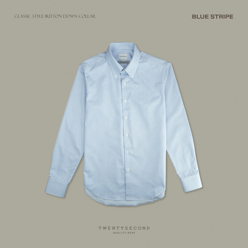 WRINKLE FREE BTD DRESS SHIRT - BLUE STRIPE (Slim Fit)