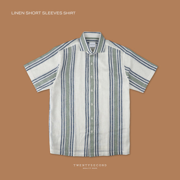 LINEN SHORT SLEEVES SHIRT - ST GREEN/BEIGE