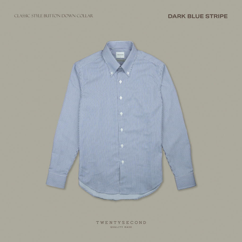 WRINKLE FREE BTD DRESS SHIRT - DARK BLUE STRIPE (Slim Fit)