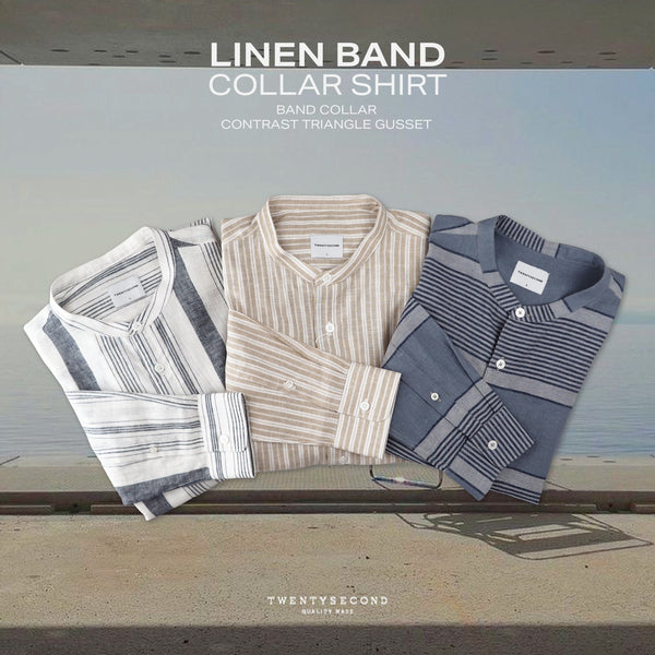 LINEN BAND COLLAR SHIRT - ST WHITE