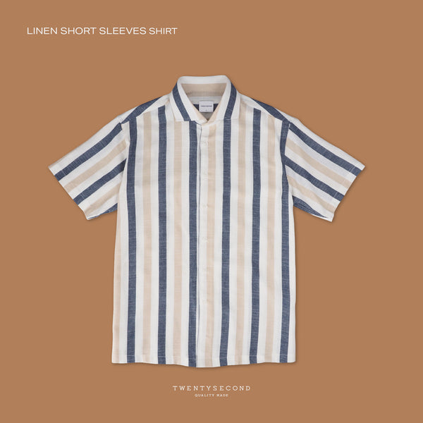 LINEN SHORT SLEEVES SHIRT - ST BROWN/NAVY