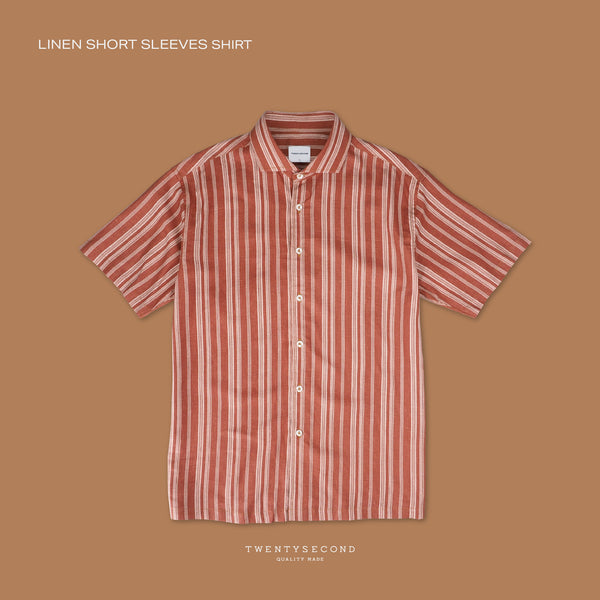 LINEN SHORT SLEEVES SHIRT - SALMON