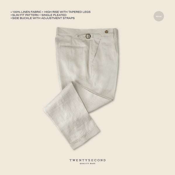 PLEATED LINEN TROUSERS - BEIGE