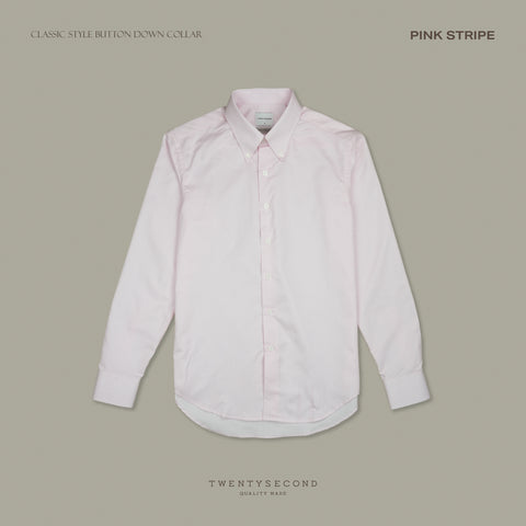 WRINKLE FREE BTD DRESS SHIRT - PINK STRIPE (Slim Fit)