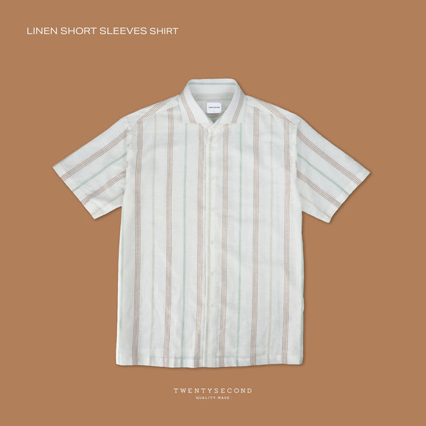 LINEN SHORT SLEEVES SHIRT - ST GREEN/BEIGE