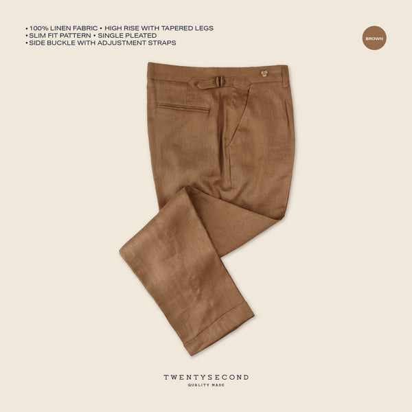 PLEATED LINEN TROUSERS - BROWN