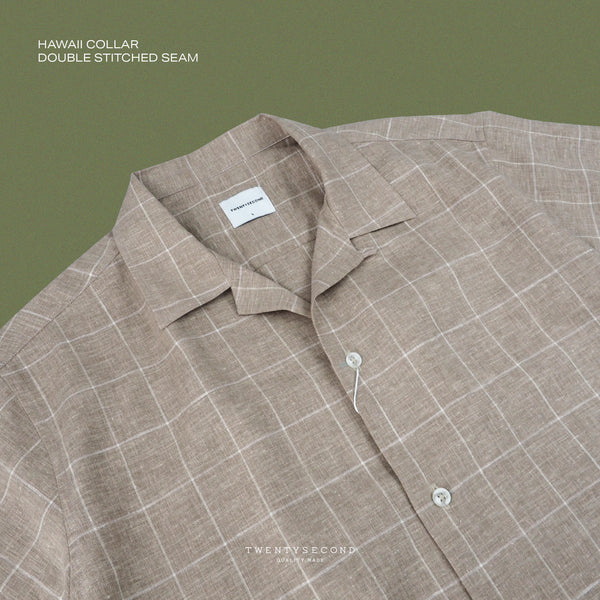 LINEN HAWAII COLLAR SHIRT - BROWN