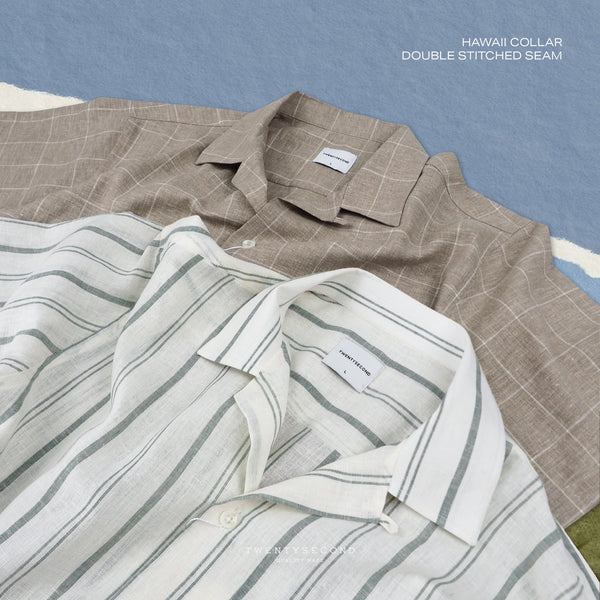 LINEN HAWAII COLLAR SHIRT - BROWN