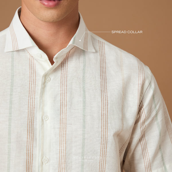 LINEN SHORT SLEEVES SHIRT - ST BEIGE/GREEN