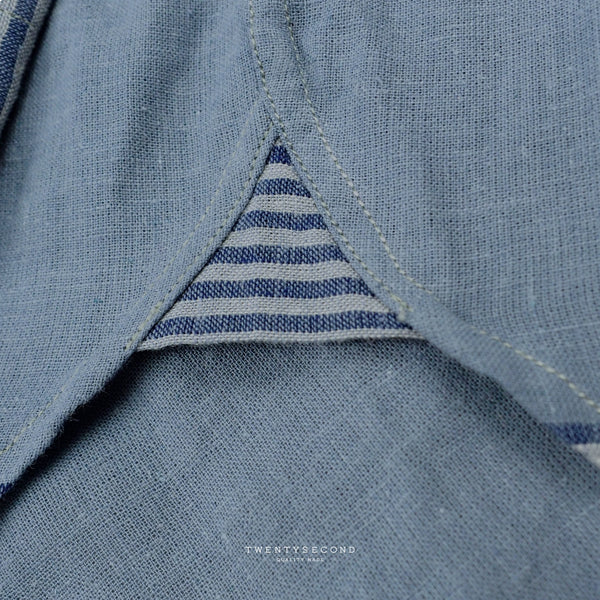 LINEN BAND COLLAR SHIRT - ST BLUE