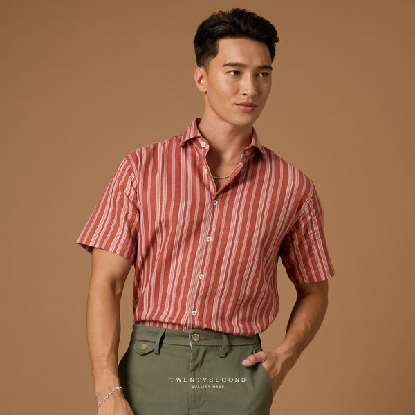 LINEN SHORT SLEEVES SHIRT - SALMON