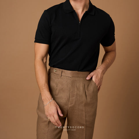 PLEATED LINEN TROUSERS - BROWN