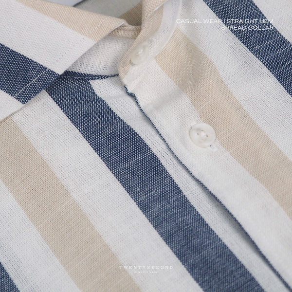 LINEN SHORT SLEEVES SHIRT - ST BROWN/NAVY