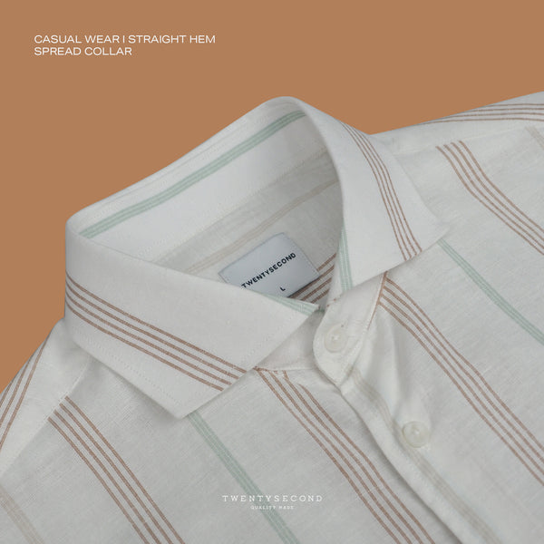 LINEN SHORT SLEEVES SHIRT - ST GREEN/BEIGE