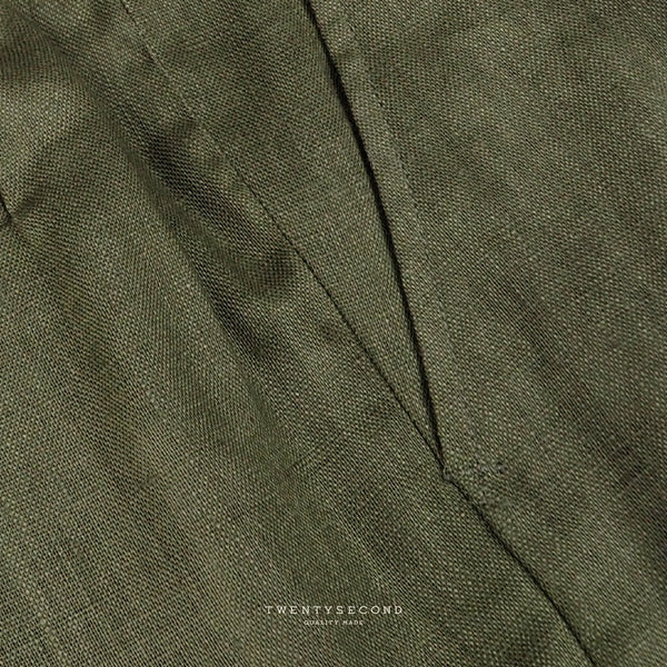 PLEATED LINEN TROUSERS - OLIVE