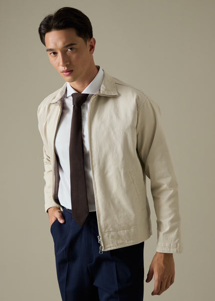 FULL-ZIP HARRINGTON JACKET - BEIGE