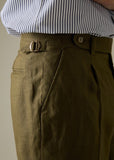 PLEATED LINEN TROUSERS - OLIVE