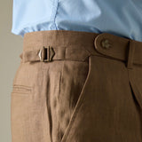 PLEATED LINEN TROUSERS - BROWN