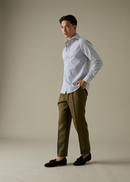 PLEATED LINEN TROUSERS - OLIVE