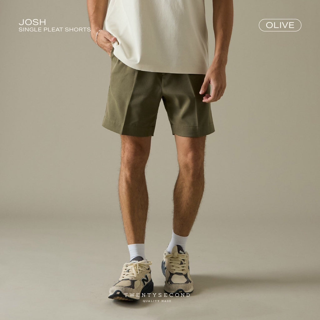 JOSH SINGLE PLEAT SHORTS - OLIVE