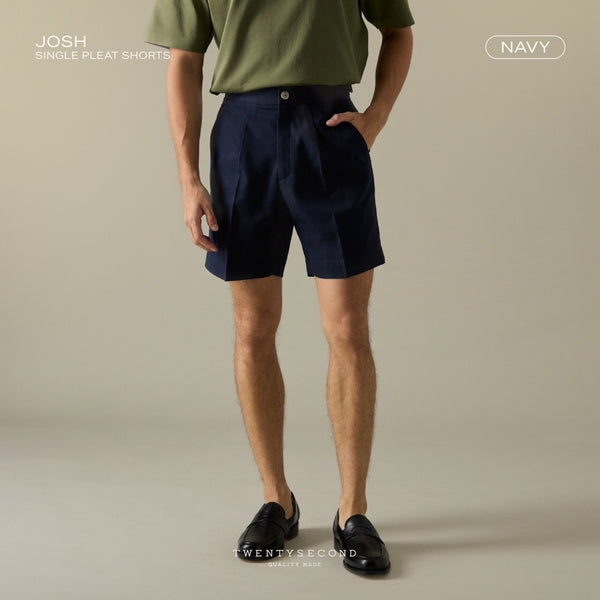 JOSH SINGLE PLEAT SHORTS - NAVY