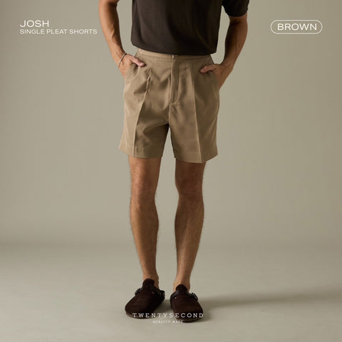 JOSH SINGLE PLEAT SHORTS - BROWN