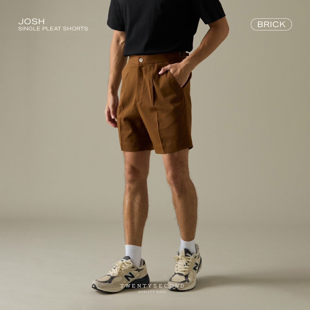 JOSH SINGLE PLEAT SHORTS - BRICK