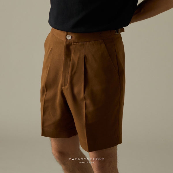 JOSH SINGLE PLEAT SHORTS - BRICK