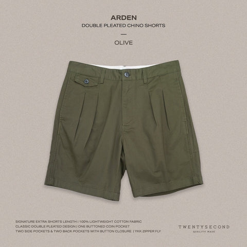 ARDEN PLEATED SHORTS - OLIVE