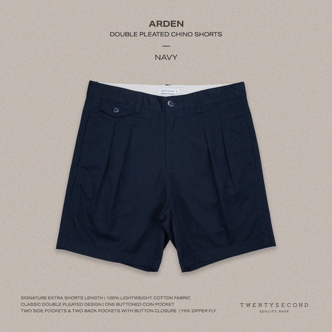 ARDEN PLEATED SHORTS - NAVY