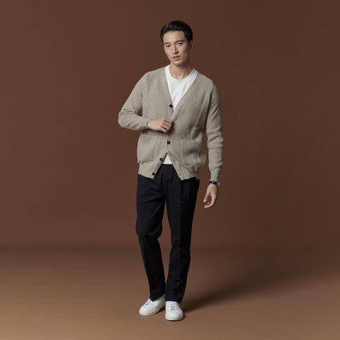 V-NECK CARDIGAN - KHAKI