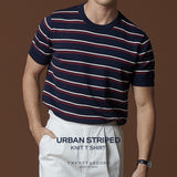 URBAN STRIPED KNIT TEE - NAVY